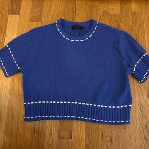 Zara Royal Blue and White Crew Neck Sweater